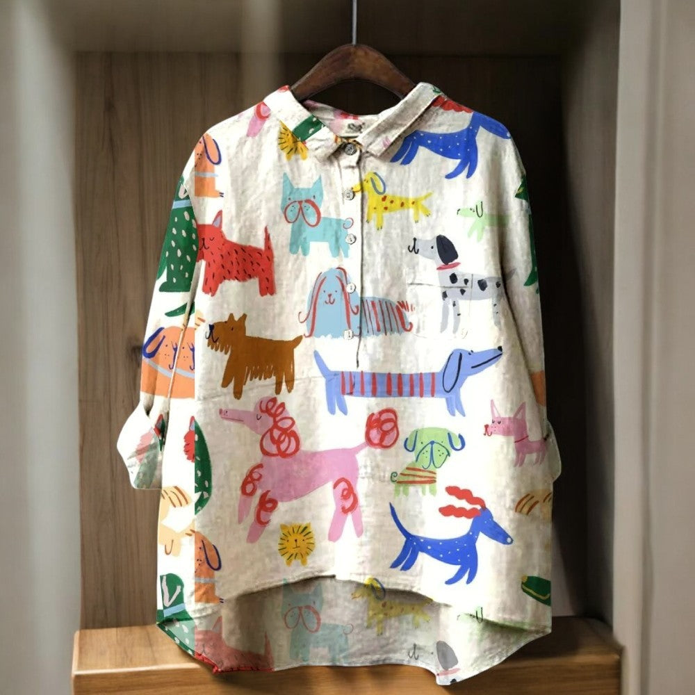 Lavrora™ | 2025 - Exklusive Damenbluse mit Hundedruck
