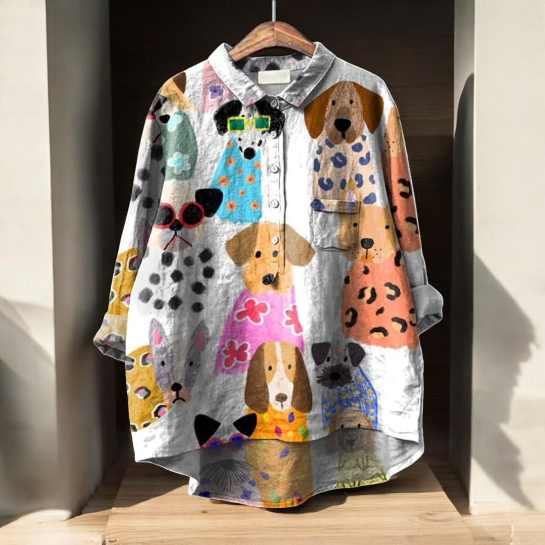 Lavrora™ | 2025 - Exklusive Damenbluse mit Hundedruck